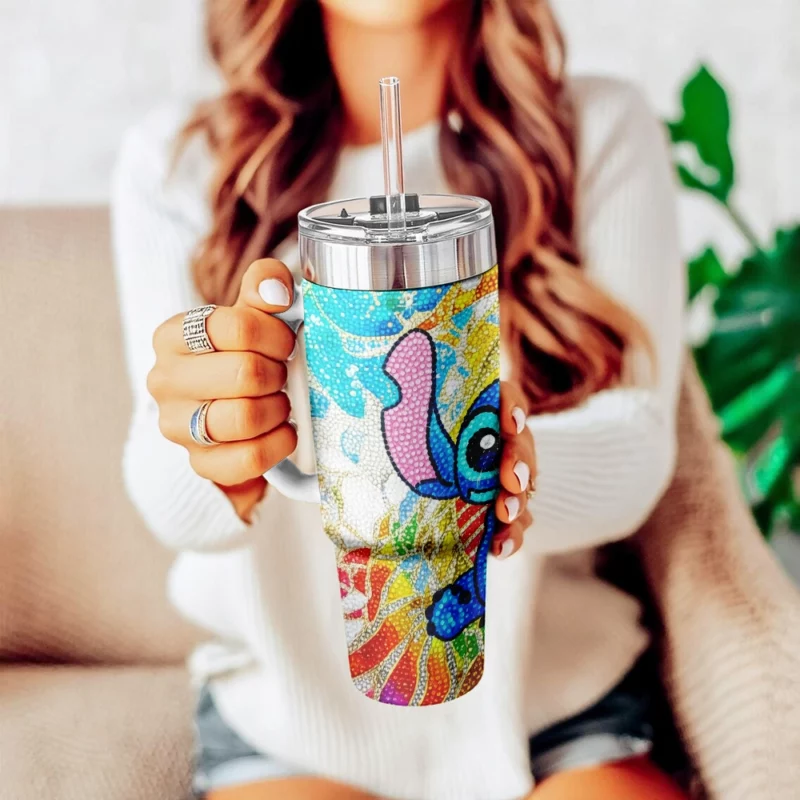 Lilo And Stitch Cartoon Custom Stanley Quencher 40oz Stainless Steel Tumbler With Handle - Threewoofs - Image 5