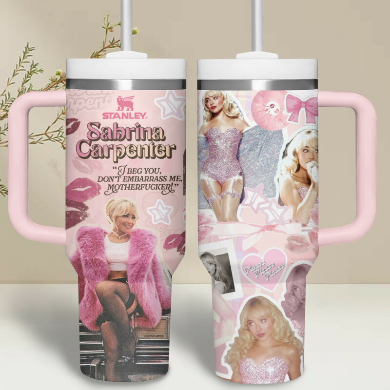 Sabrina Carpenter Music Custom Stanley Quencher 40oz Stainless Steel Tumbler With Handle - Threewoofs - Image 7