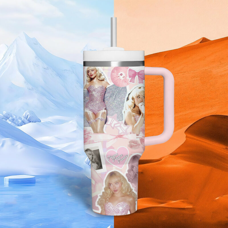 Sabrina Carpenter Music Custom Stanley Quencher 40oz Stainless Steel Tumbler With Handle - Threewoofs - Image 6