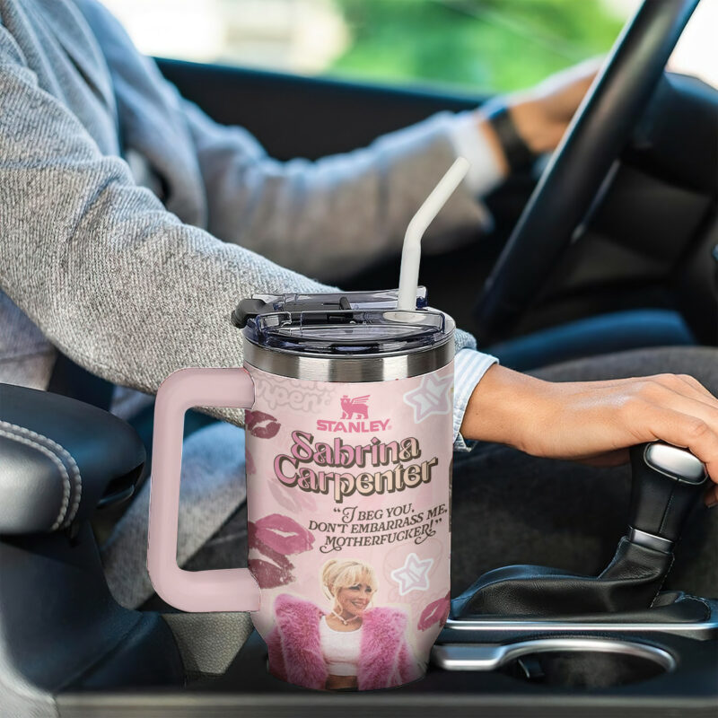 Sabrina Carpenter Music Custom Stanley Quencher 40oz Stainless Steel Tumbler With Handle - Threewoofs - Image 4