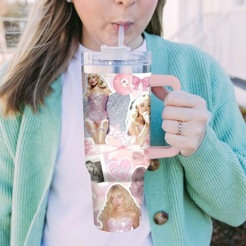Sabrina Carpenter Music Custom Stanley Quencher 40oz Stainless Steel Tumbler With Handle - Threewoofs - Image 3