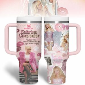 Sabrina Carpenter Music Custom Stanley Quencher 40oz Stainless Steel Tumbler With Handle - Threewoofs