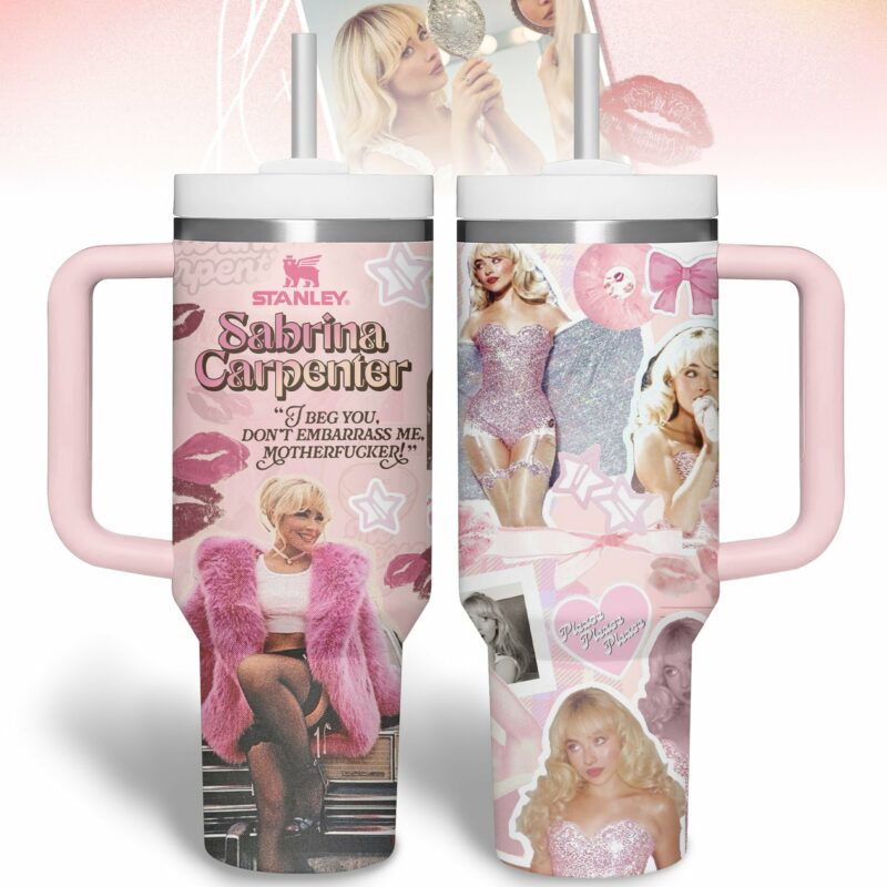 Sabrina Carpenter Music Custom Stanley Quencher 40oz Stainless Steel Tumbler With Handle - Threewoofs
