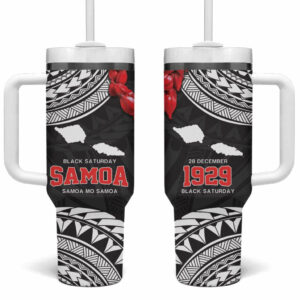 Samoa Black Saturday Samoa mo Samoa with Black Ula Fala Custom Stanley Quencher 40oz Stainless Steel Tumbler With Handle - Threewoofs