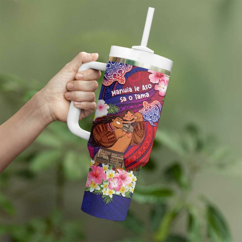 Samoa Father‚Äôs Day Custom Stanley Quencher 40oz Stainless Steel Tumbler With Handle - Threewoofs - Image 3