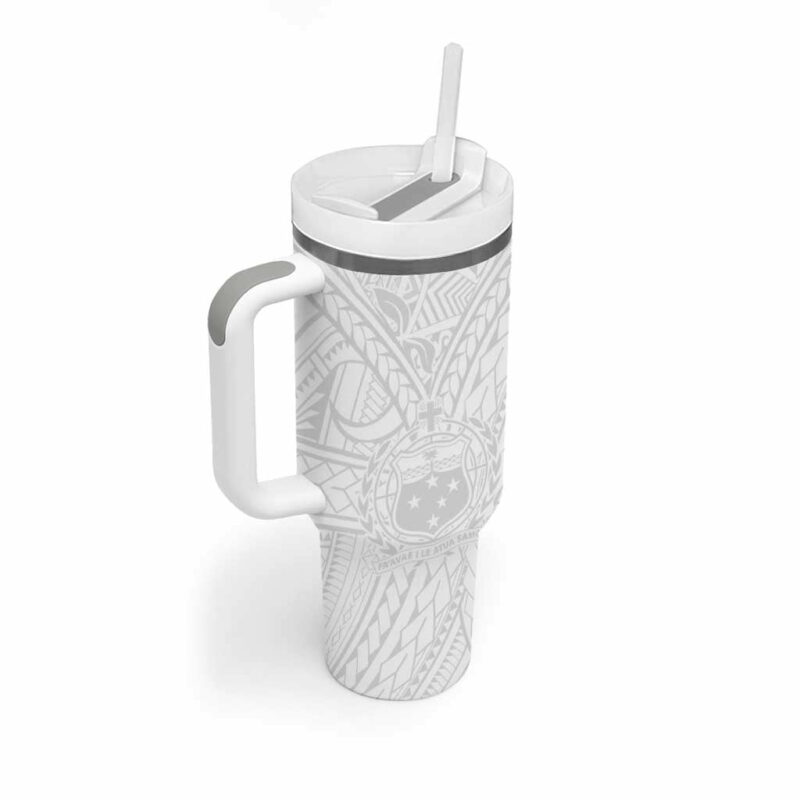 Samoa Lotu Tamaiti Polynesian White Sunday Simple Custom Stanley Quencher 40oz Stainless Steel Tumbler With Handle - Threewoofs - Image 2