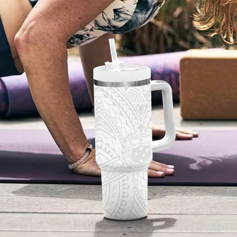 Samoa Lotu Tamaiti Polynesian White Sunday Simple Custom Stanley Quencher 40oz Stainless Steel Tumbler With Handle - Threewoofs - Image 6