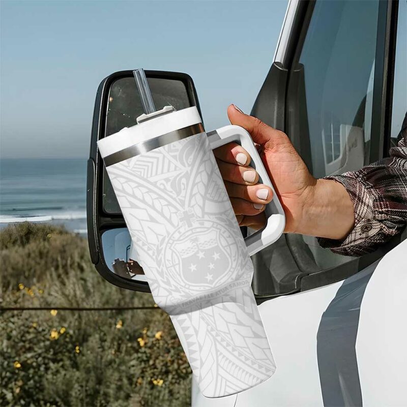 Samoa Lotu Tamaiti Polynesian White Sunday Simple Custom Stanley Quencher 40oz Stainless Steel Tumbler With Handle - Threewoofs - Image 7