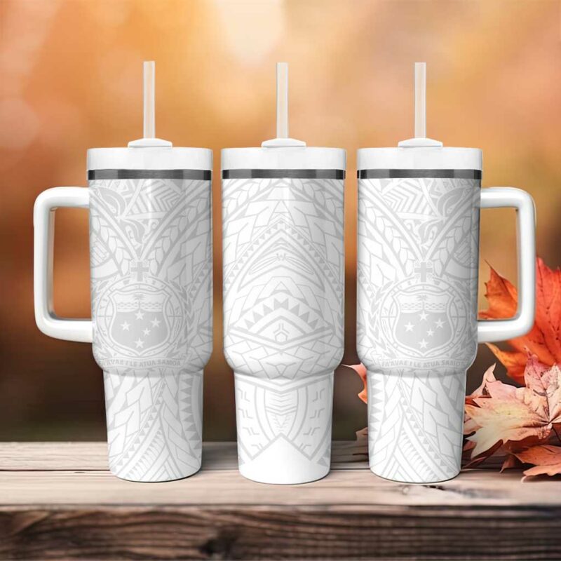 Samoa Lotu Tamaiti Polynesian White Sunday Simple Custom Stanley Quencher 40oz Stainless Steel Tumbler With Handle - Threewoofs - Image 4