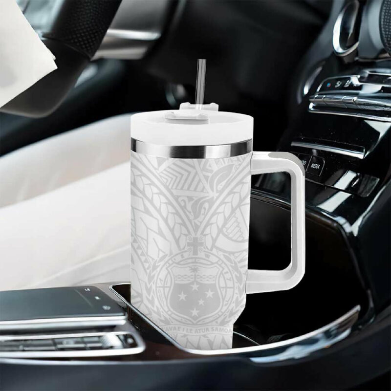 Samoa Lotu Tamaiti Polynesian White Sunday Simple Custom Stanley Quencher 40oz Stainless Steel Tumbler With Handle - Threewoofs - Image 8