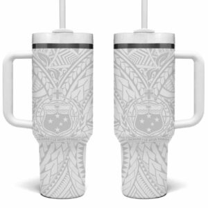 Samoa Lotu Tamaiti Polynesian White Sunday Simple Custom Stanley Quencher 40oz Stainless Steel Tumbler With Handle - Threewoofs