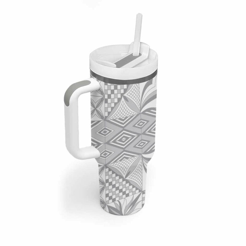 Samoa Lotu Tamaiti White Sunday Siapo With Teuila Torch Ginger Custom Stanley Quencher 40oz Stainless Steel Tumbler With Handle - Threewoofs - Image 2