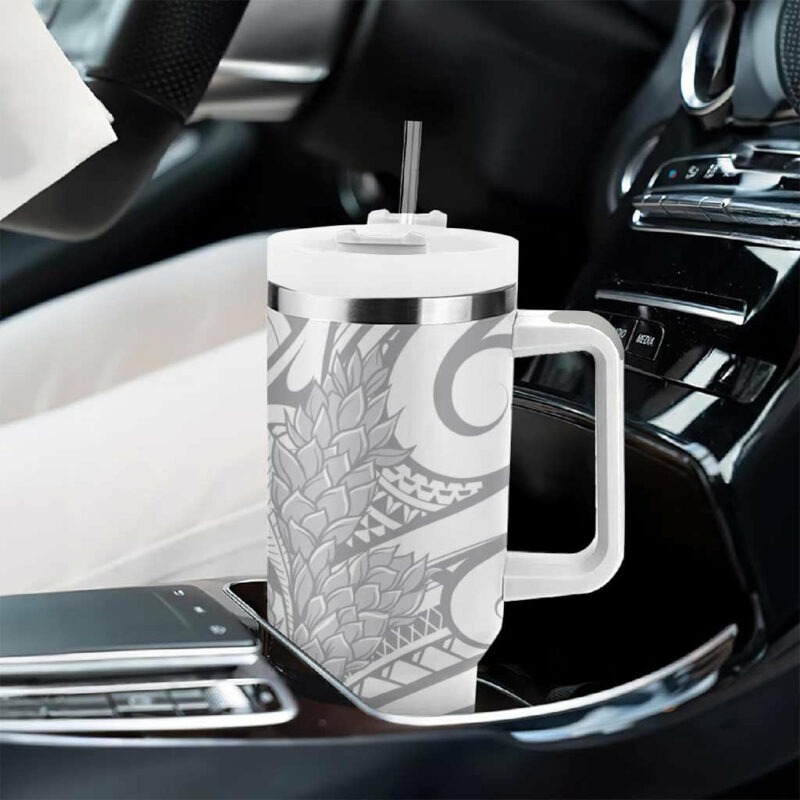 Samoa Lotu Tamaiti White Sunday Siapo With Teuila Torch Ginger Custom Stanley Quencher 40oz Stainless Steel Tumbler With Handle - Threewoofs - Image 8