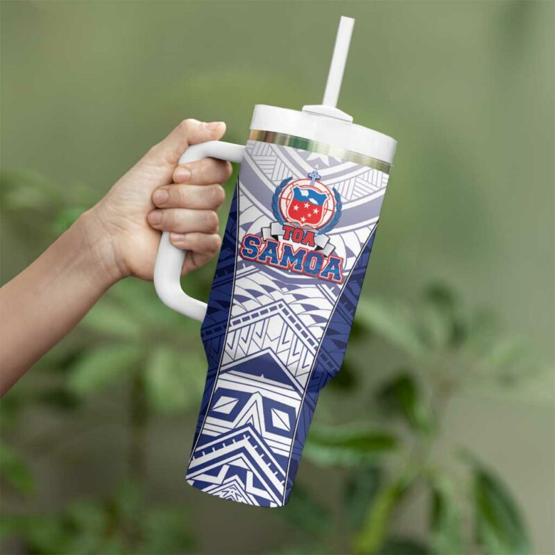 Samoa Rugby 2023 Pacific Championships Polynesian Custom Stanley Quencher 40oz Stainless Steel Tumbler With Handle - Threewoofs - Image 3