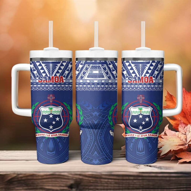 Samoa Rugby Manu Samoa Polynesian Tatoo Custom Stanley Quencher 40oz Stainless Steel Tumbler With Handle - Threewoofs - Image 4