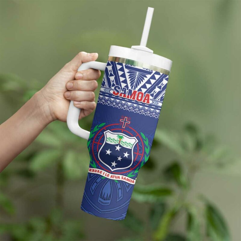 Samoa Rugby Manu Samoa Polynesian Tatoo Custom Stanley Quencher 40oz Stainless Steel Tumbler With Handle - Threewoofs - Image 3