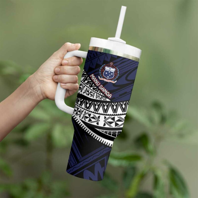 Samoa Rugby Pacific Samoan Warrior Tribal Custom Stanley Quencher 40oz Stainless Steel Tumbler With Handle - Threewoofs - Image 3