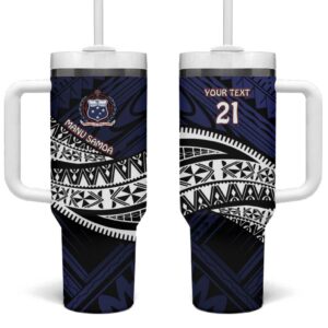 Samoa Rugby Pacific Samoan Warrior Tribal Custom Stanley Quencher 40oz Stainless Steel Tumbler With Handle - Threewoofs