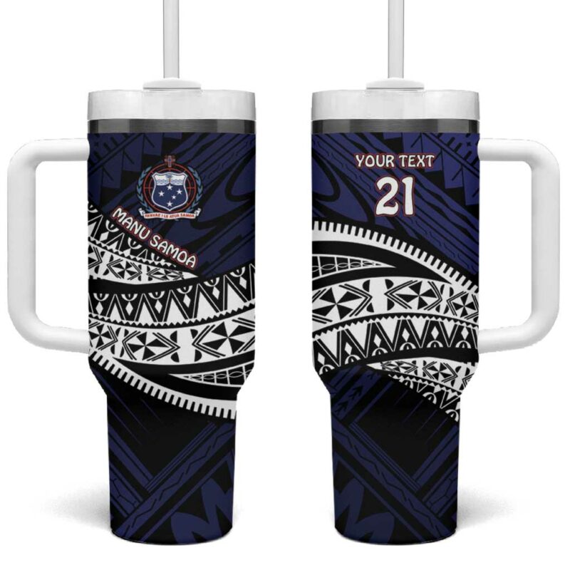 Samoa Rugby Pacific Samoan Warrior Tribal Custom Stanley Quencher 40oz Stainless Steel Tumbler With Handle - Threewoofs