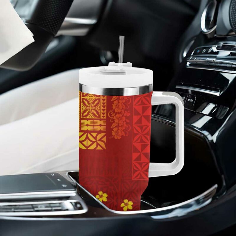 Samoa Tapa Pacific Tribal Hibiscus and Plumeria Custom Stanley Quencher 40oz Stainless Steel Tumbler With Handle - Threewoofs - Image 8
