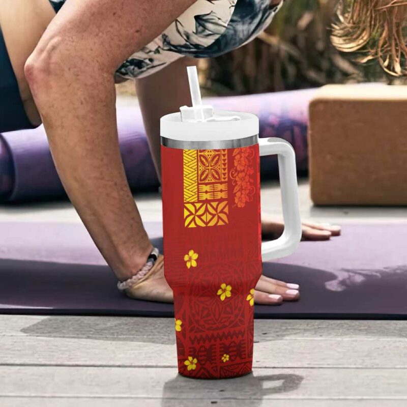 Samoa Tapa Pacific Tribal Hibiscus and Plumeria Custom Stanley Quencher 40oz Stainless Steel Tumbler With Handle - Threewoofs - Image 6