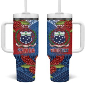 Samoa Teuila Torch Ginger Mix Polynesian Tribal Custom Stanley Quencher 40oz Stainless Steel Tumbler With Handle - Threewoofs