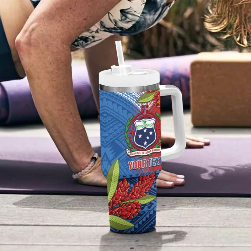 Samoa Teuila Torch Ginger Mix Polynesian Tribal Custom Stanley Quencher 40oz Stainless Steel Tumbler With Handle - Threewoofs - Image 6