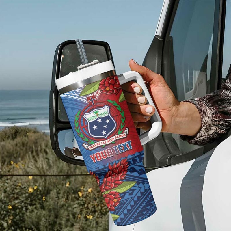 Samoa Teuila Torch Ginger Mix Polynesian Tribal Custom Stanley Quencher 40oz Stainless Steel Tumbler With Handle - Threewoofs - Image 7