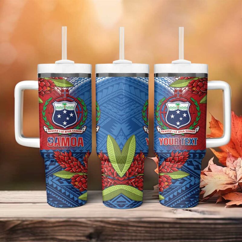 Samoa Teuila Torch Ginger Mix Polynesian Tribal Custom Stanley Quencher 40oz Stainless Steel Tumbler With Handle - Threewoofs - Image 4