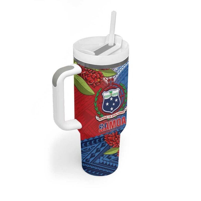 Samoa Teuila Torch Ginger Mix Polynesian Tribal Custom Stanley Quencher 40oz Stainless Steel Tumbler With Handle - Threewoofs - Image 2