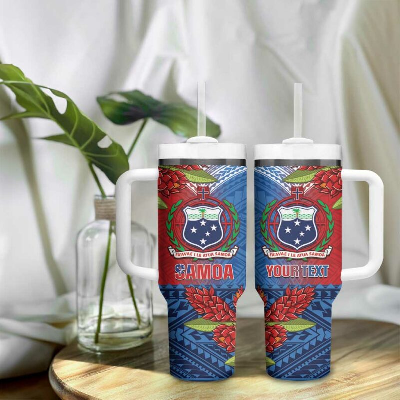 Samoa Teuila Torch Ginger Mix Polynesian Tribal Custom Stanley Quencher 40oz Stainless Steel Tumbler With Handle - Threewoofs - Image 9