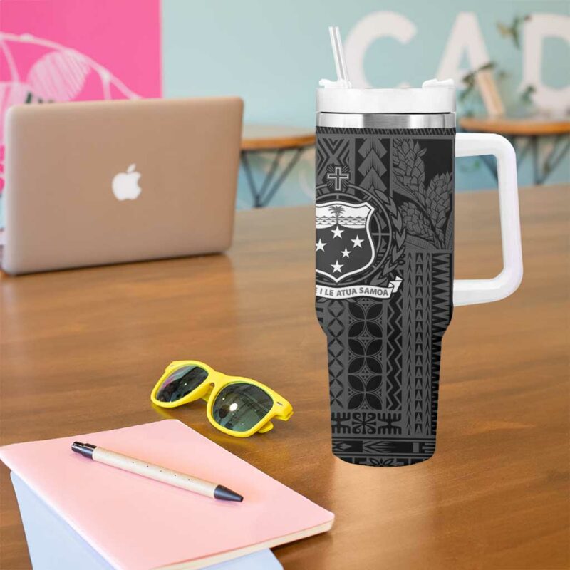 Samoa Tribal Hibiscus Flowers Custom Stanley Quencher 40oz Stainless Steel Tumbler With Handle - Threewoofs - Image 5