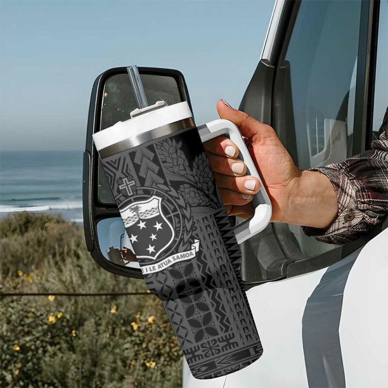 Samoa Tribal Hibiscus Flowers Custom Stanley Quencher 40oz Stainless Steel Tumbler With Handle - Threewoofs - Image 7