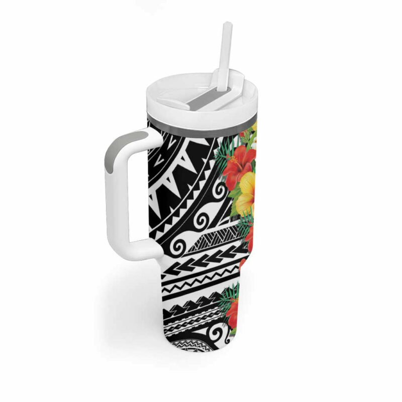 Samoa Tribal Hibiscus Flowers Custom Stanley Quencher 40oz Stainless Steel Tumbler With Handle - Threewoofs - Image 2