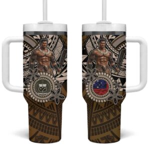 Samoa Warrior The Mighty Samoan Warrior Custom Stanley Quencher 40oz Stainless Steel Tumbler With Handle - Threewoofs
