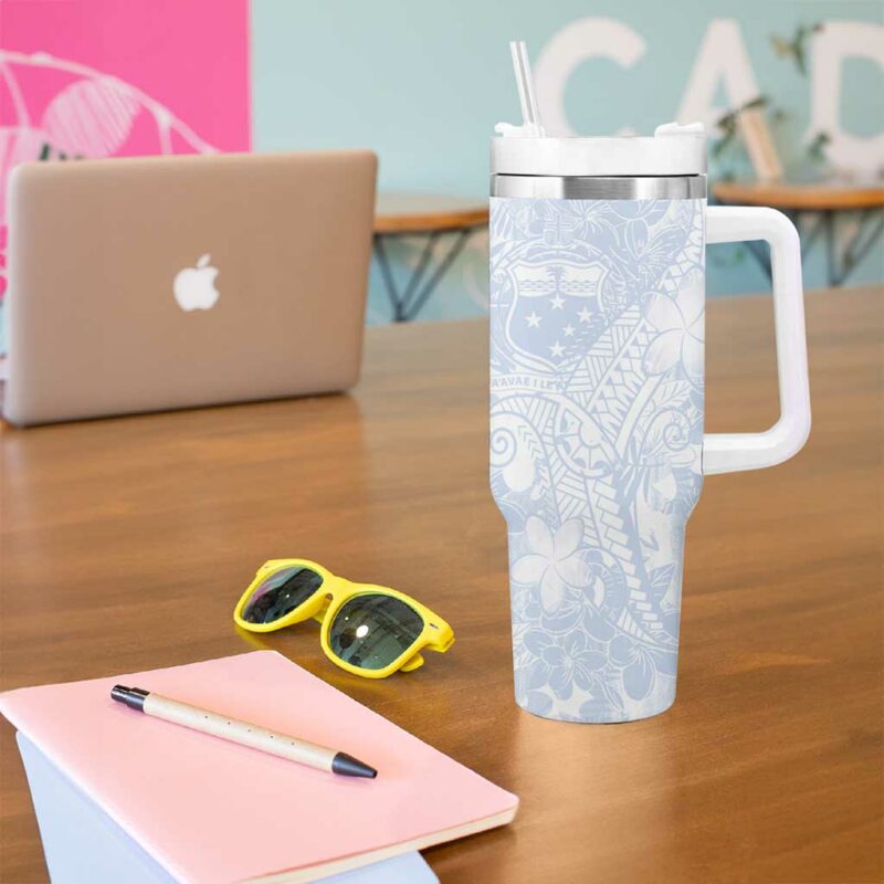 Samoa White Sunday Plumeria Floral Custom Stanley Quencher 40oz Stainless Steel Tumbler With Handle - Threewoofs - Image 5
