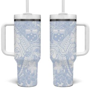 Samoa White Sunday Plumeria Floral Custom Stanley Quencher 40oz Stainless Steel Tumbler With Handle - Threewoofs