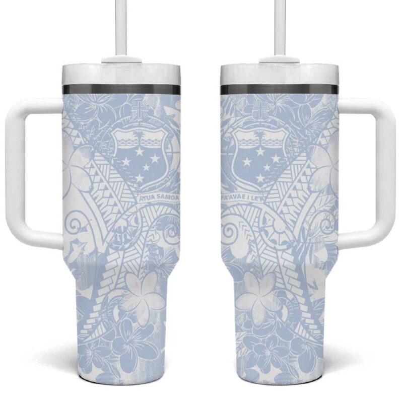 Samoa White Sunday Plumeria Floral Custom Stanley Quencher 40oz Stainless Steel Tumbler With Handle - Threewoofs