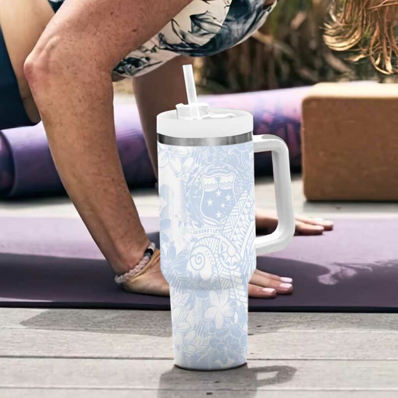 Samoa White Sunday Plumeria Floral Custom Stanley Quencher 40oz Stainless Steel Tumbler With Handle - Threewoofs - Image 6