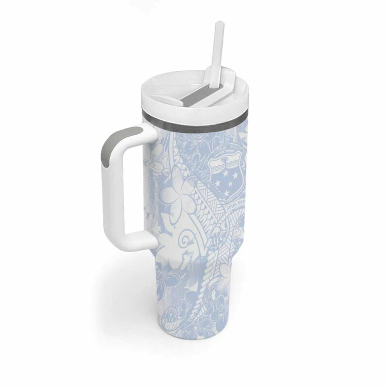 Samoa White Sunday Plumeria Floral Custom Stanley Quencher 40oz Stainless Steel Tumbler With Handle - Threewoofs - Image 2