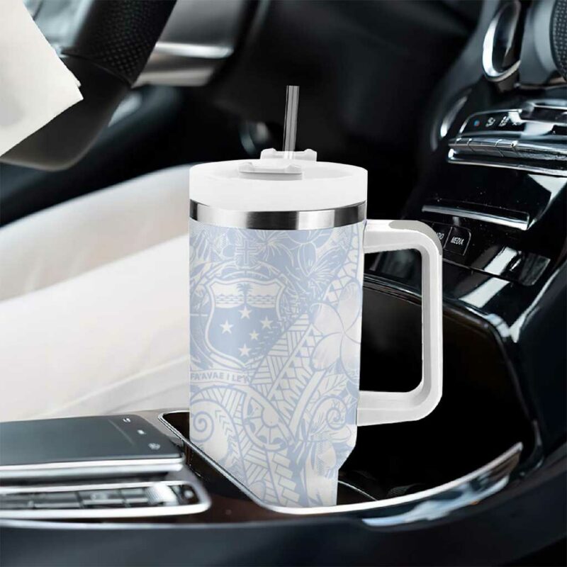Samoa White Sunday Plumeria Floral Custom Stanley Quencher 40oz Stainless Steel Tumbler With Handle - Threewoofs - Image 8
