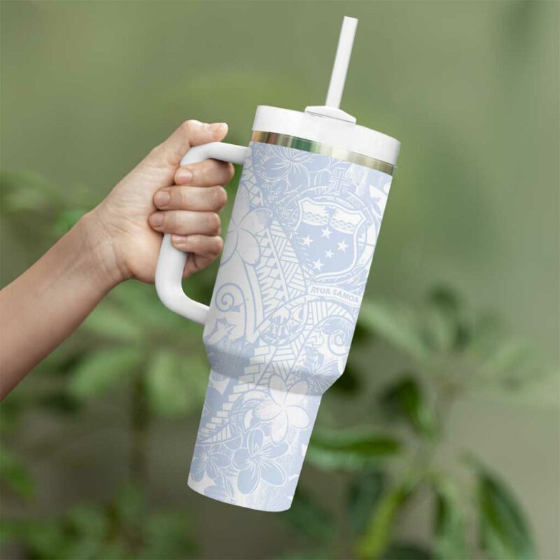Samoa White Sunday Plumeria Floral Custom Stanley Quencher 40oz Stainless Steel Tumbler With Handle - Threewoofs - Image 3
