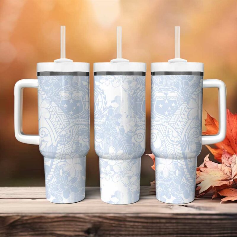 Samoa White Sunday Plumeria Floral Custom Stanley Quencher 40oz Stainless Steel Tumbler With Handle - Threewoofs - Image 4