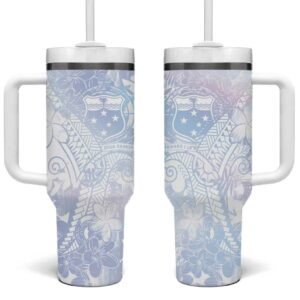 Samoa White Sunday Sweet Pastel Plumeria Floral Custom Stanley Quencher 40oz Stainless Steel Tumbler With Handle - Threewoofs