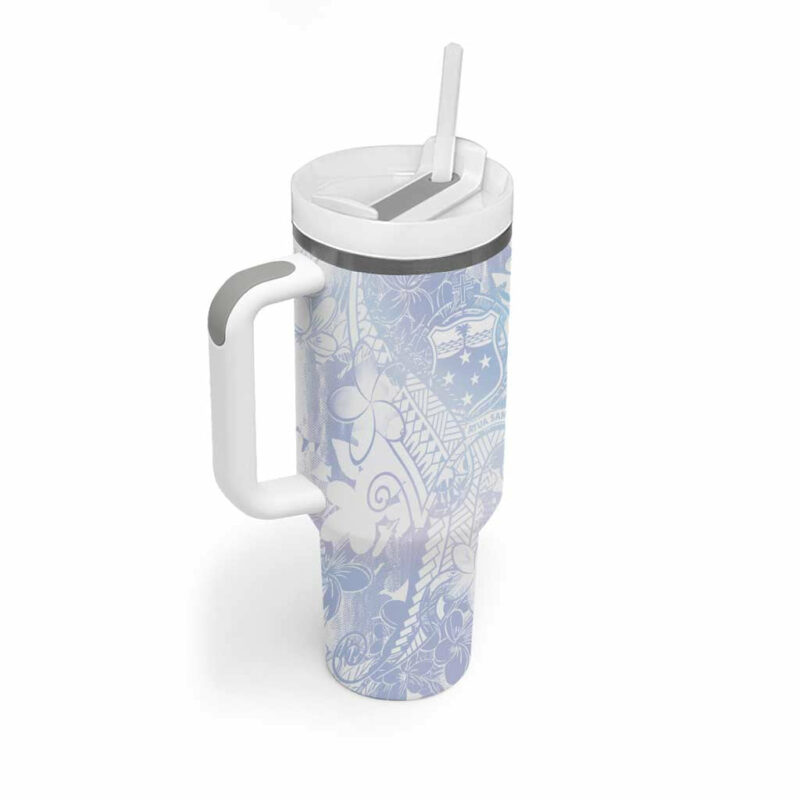 Samoa White Sunday Sweet Pastel Plumeria Floral Custom Stanley Quencher 40oz Stainless Steel Tumbler With Handle - Threewoofs - Image 2