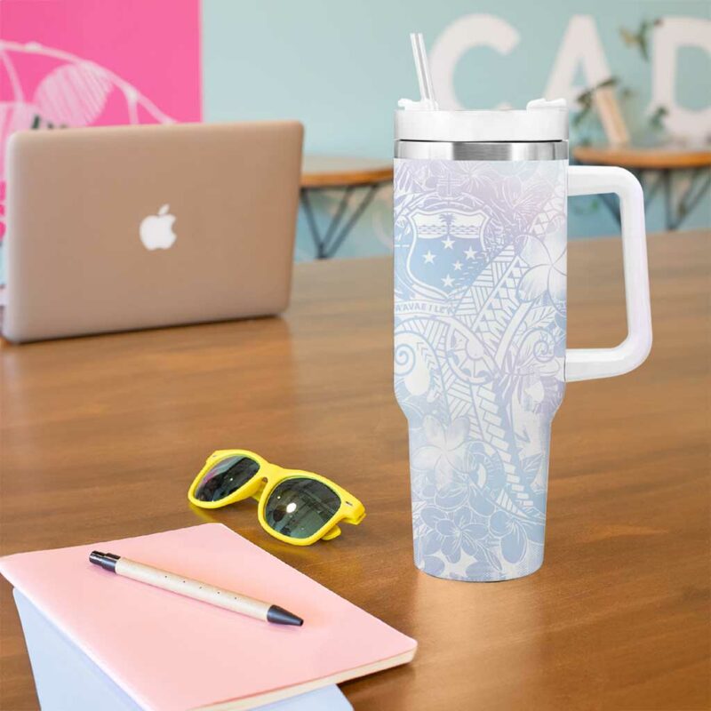 Samoa White Sunday Sweet Pastel Plumeria Floral Custom Stanley Quencher 40oz Stainless Steel Tumbler With Handle - Threewoofs - Image 5