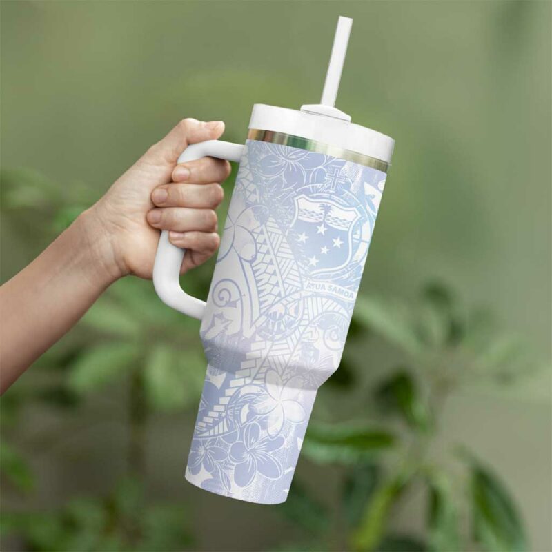 Samoa White Sunday Sweet Pastel Plumeria Floral Custom Stanley Quencher 40oz Stainless Steel Tumbler With Handle - Threewoofs - Image 3