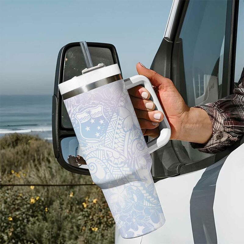 Samoa White Sunday Sweet Pastel Plumeria Floral Custom Stanley Quencher 40oz Stainless Steel Tumbler With Handle - Threewoofs - Image 7