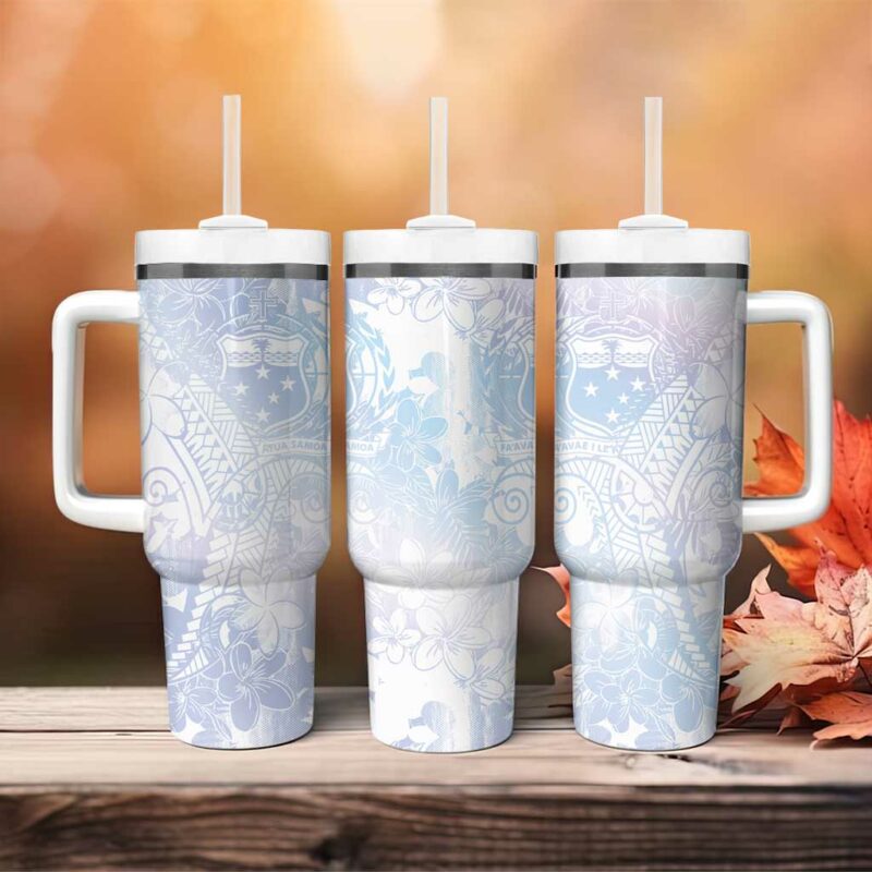 Samoa White Sunday Sweet Pastel Plumeria Floral Custom Stanley Quencher 40oz Stainless Steel Tumbler With Handle - Threewoofs - Image 4