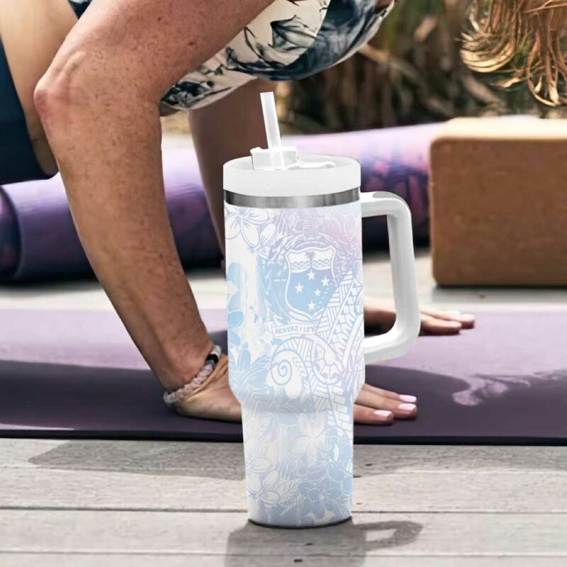 Samoa White Sunday Sweet Pastel Plumeria Floral Custom Stanley Quencher 40oz Stainless Steel Tumbler With Handle - Threewoofs - Image 6